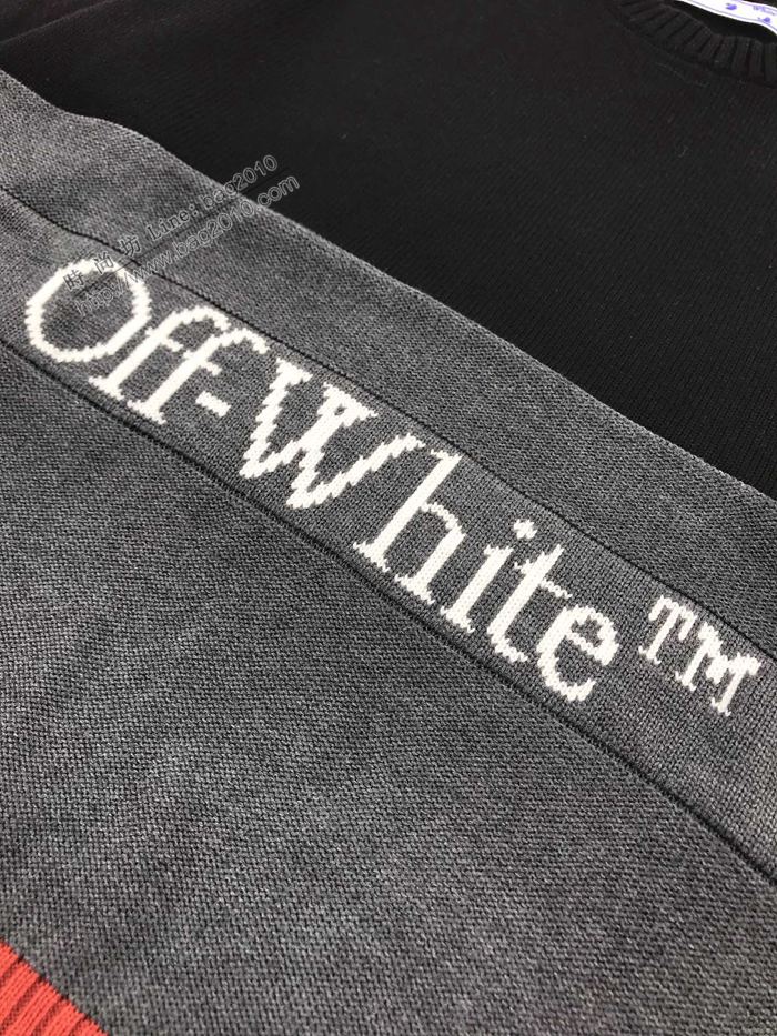 Off-White男裝 OFF新款拼色針織提花毛衣 大廓形落肩男士圓領毛衣  ydi3236